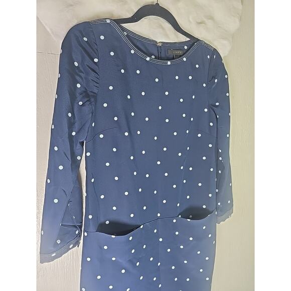 J Crew Silk Shift Dress Womens 00 Blue Polka Dot Career Office Lined Pockets - Picture 2 of 5